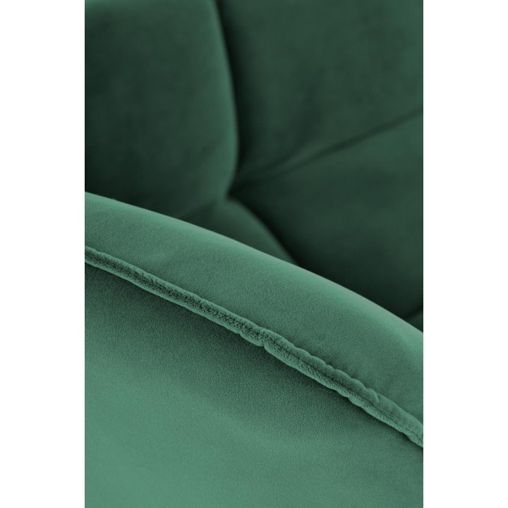 Fotel do salonu, nowoczesny, ciemny zielony, na czarnych metalowych nogach, tkanina velvet