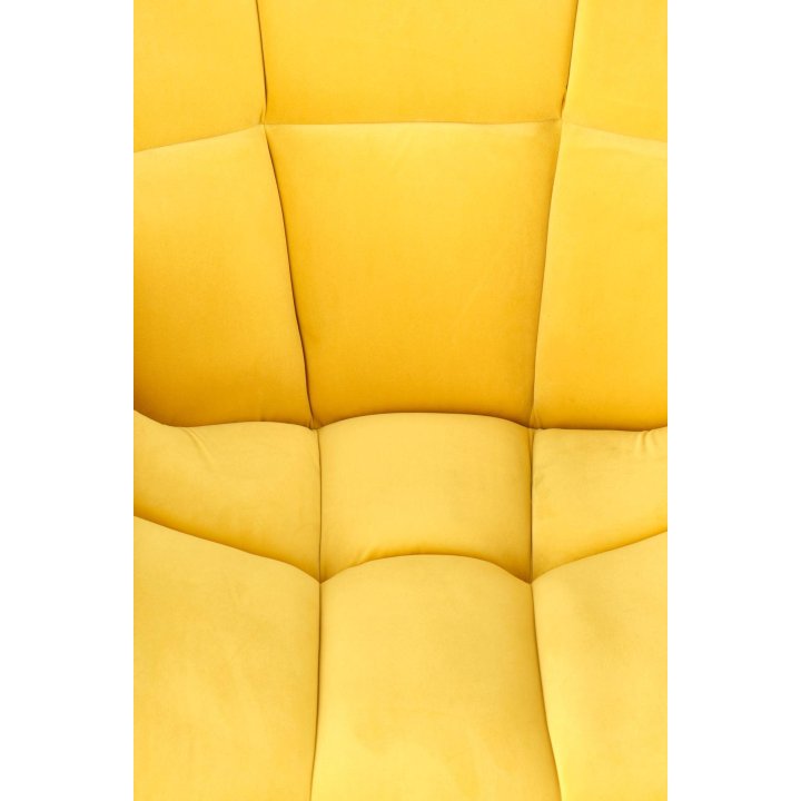 Fotel do salonu, nowoczesny, żółty, na czarnych metalowych nogach, tkanina velvet