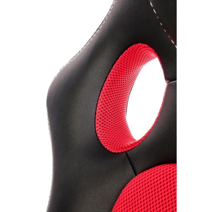 Fotel dla gracza, obrotowy, kolor czarny, czerwony, z podłokietnikami, tkanina membranowa, eko skóra