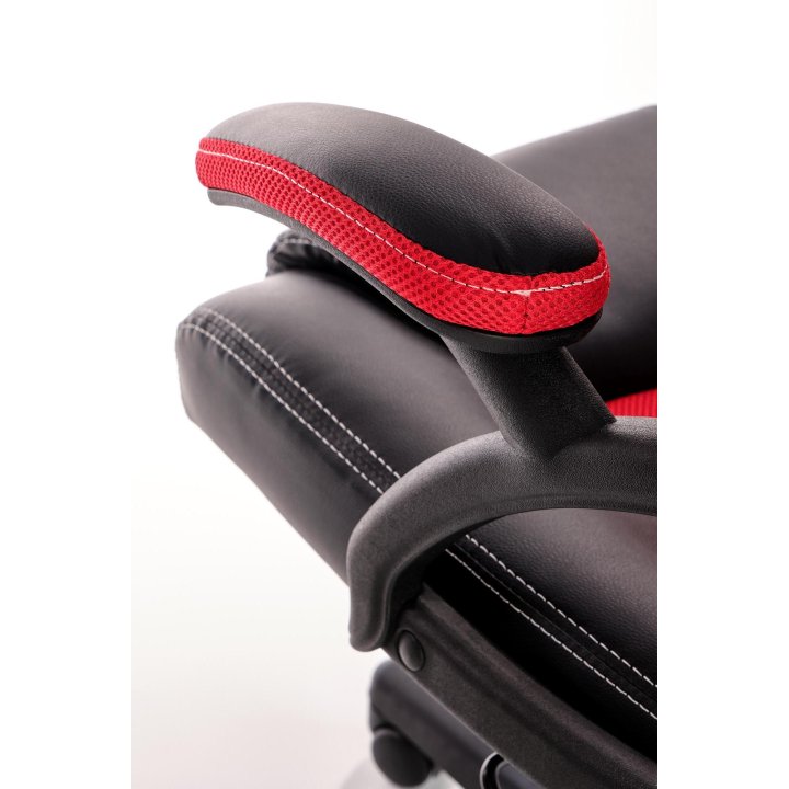 Fotel dla gracza, obrotowy, kolor czarny, czerwony, z podłokietnikami, tkanina membranowa, eko skóra