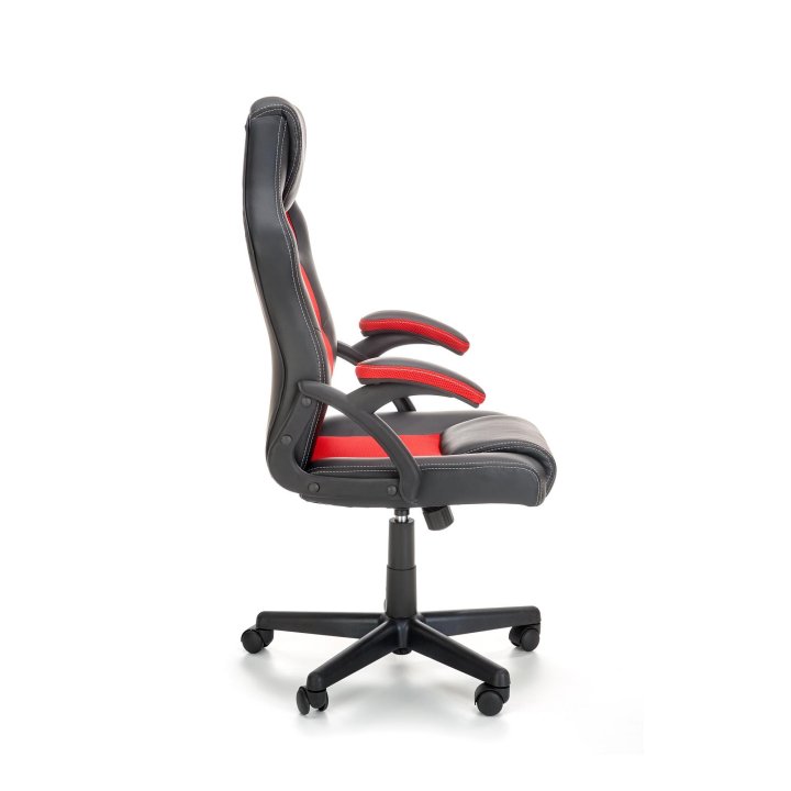 Fotel dla gracza, obrotowy, kolor czarny, czerwony, z podłokietnikami, tkanina membranowa, eko skóra