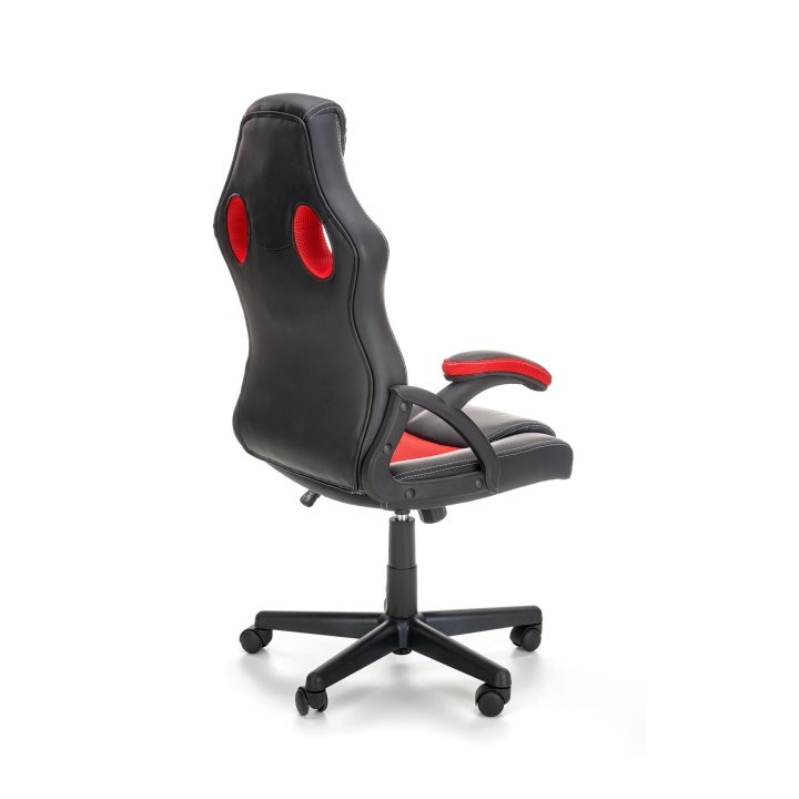 Fotel dla gracza, obrotowy, kolor czarny, czerwony, z podłokietnikami, tkanina membranowa, eko skóra