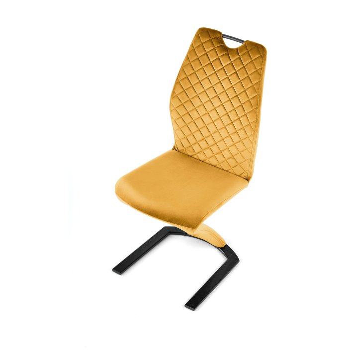 Krzesło do salonu z rączką pikowane tkanina musztardowa