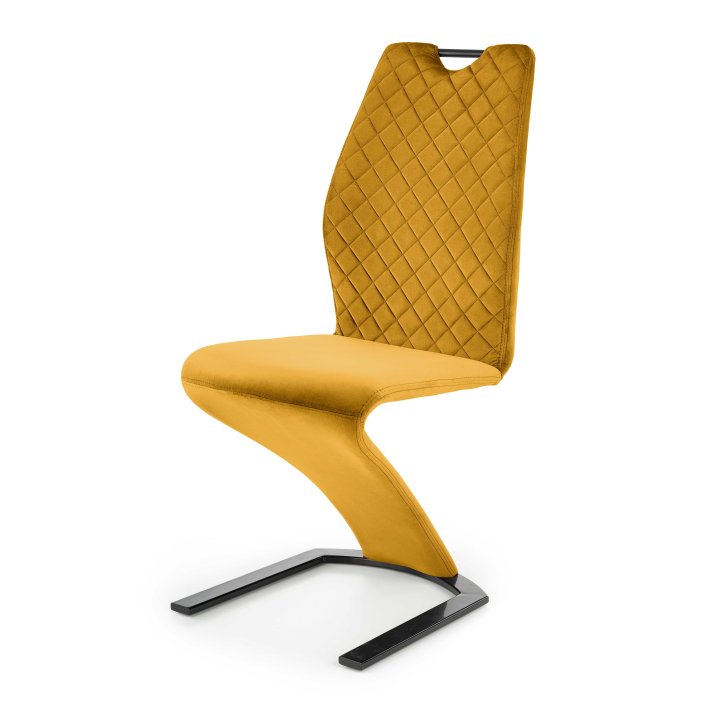 Krzesło do salonu z rączką pikowane tkanina musztardowa