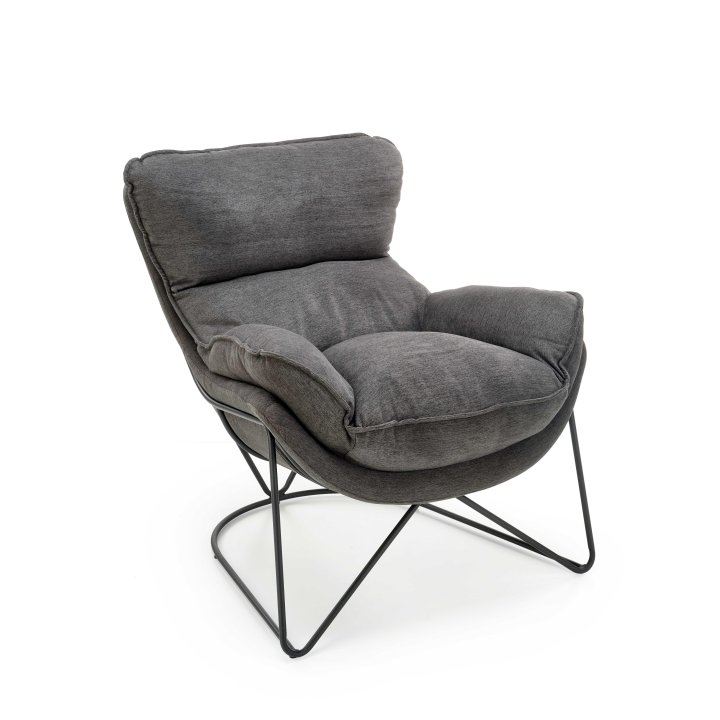 Fotel do salonu nowoczesny, kolor ciemny popielaty i stelaż czarny