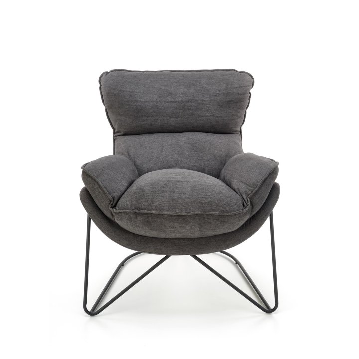 Fotel do salonu nowoczesny, kolor ciemny popielaty i stelaż czarny