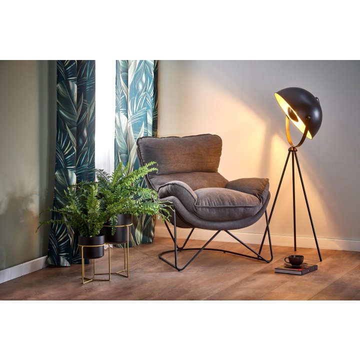 Fotel do salonu nowoczesny, kolor ciemny popielaty i stelaż czarny