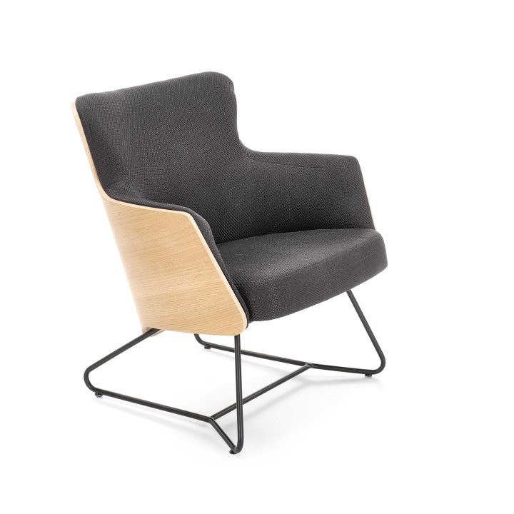 Fotel do salonu loft nowoczesny, kolor ciemnopopielaty i nóżki metal w kolorze czarnym