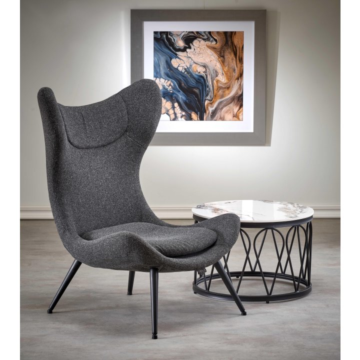 Nowoczesny Fotel do salonu, kolor antracyt z czarnymi nóżkami