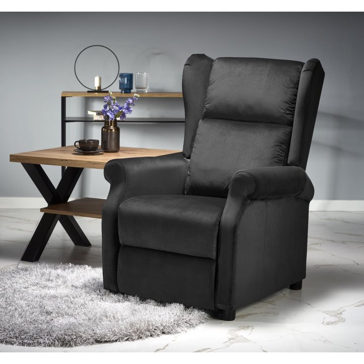 Fotel do salonu klasyczny, rozkładany, funkcja relax, czarny, tkanina velvet