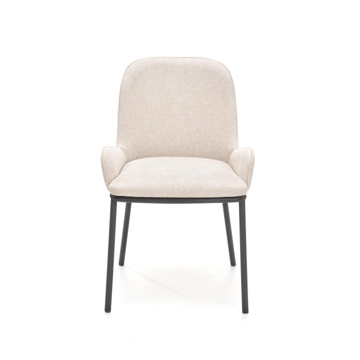 Krzesło materiałowe do salonu w stylu nowoczesnym - beżowe z czarnymi nogami