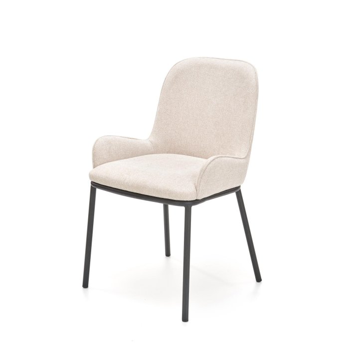 Krzesło materiałowe do salonu w stylu nowoczesnym - beżowe z czarnymi nogami
