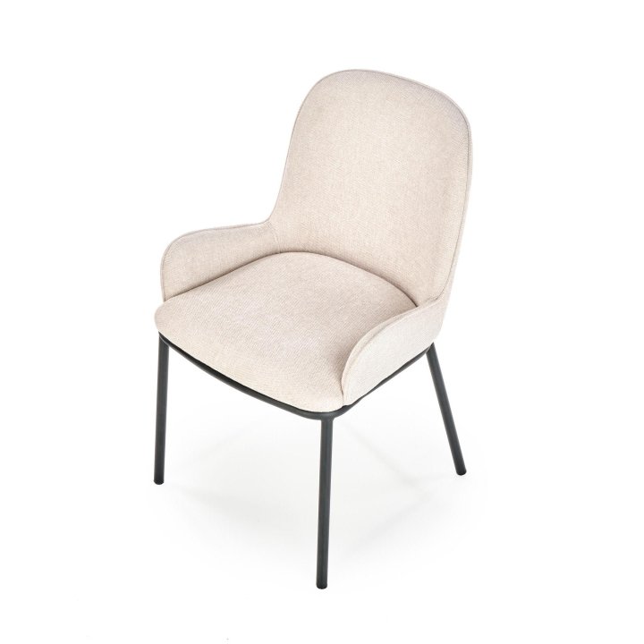 Krzesło materiałowe do salonu w stylu nowoczesnym - beżowe z czarnymi nogami