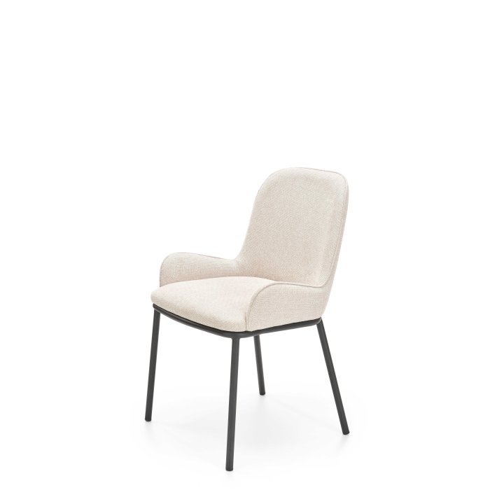 Krzesło materiałowe do salonu w stylu nowoczesnym - beżowe z czarnymi nogami