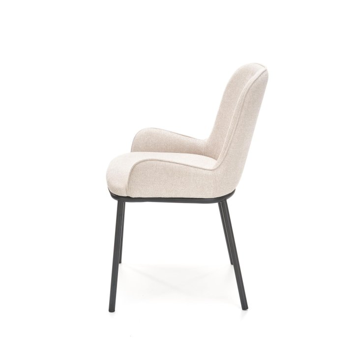 Krzesło materiałowe do salonu w stylu nowoczesnym - beżowe z czarnymi nogami