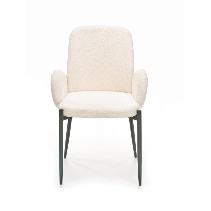 Krzesło tapicerowane do salonu w stylu nowoczesnym - kremowe z czarnymi nogami