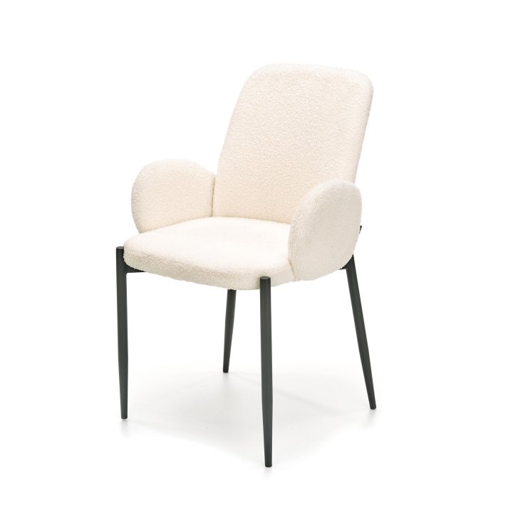 Krzesło tapicerowane do salonu w stylu nowoczesnym - kremowe z czarnymi nogami