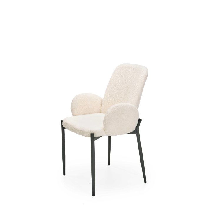 Krzesło tapicerowane do salonu w stylu nowoczesnym - kremowe z czarnymi nogami