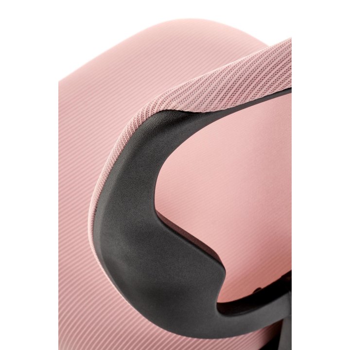 Fotel młodzieżowy kolor różowy na czarnej podstawie, siatka na oparciu