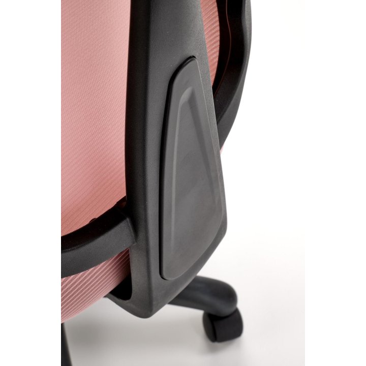 Fotel młodzieżowy kolor różowy na czarnej podstawie, siatka na oparciu
