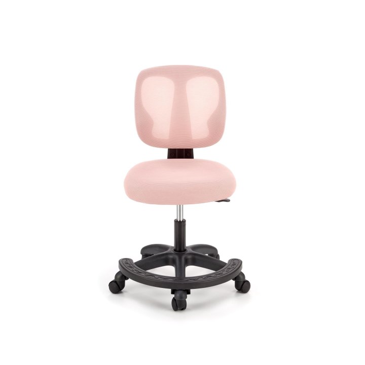 Fotel młodzieżowy kolor różowy na czarnej podstawie, siatka na oparciu