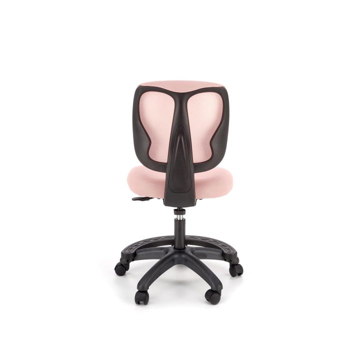 Fotel młodzieżowy kolor różowy na czarnej podstawie, siatka na oparciu