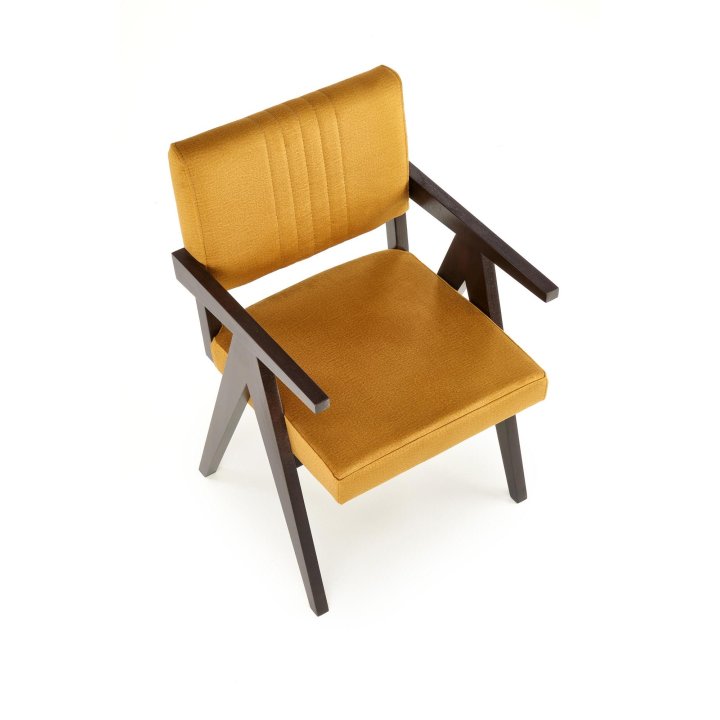 Krzesło do salonu w musztardowym kolorze - drewniana rama - styl retro