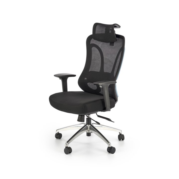 Atestowany Fotel do biurka z zagłówkiem i chromowaną podstawą