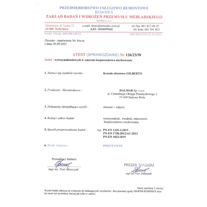 Atestowany Fotel do biurka z zagłówkiem i chromowaną podstawą