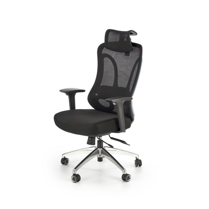 Atestowany Fotel do biurka z zagłówkiem i chromowaną podstawą