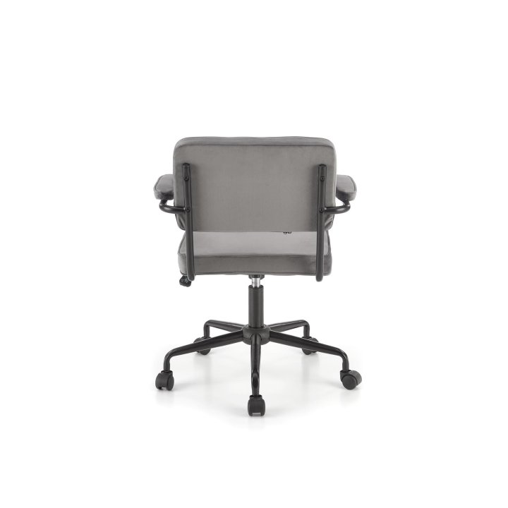 Minimalistyczny popielaty Fotel do biurka na czarnej obrotowej podstawie, tkanina velvet