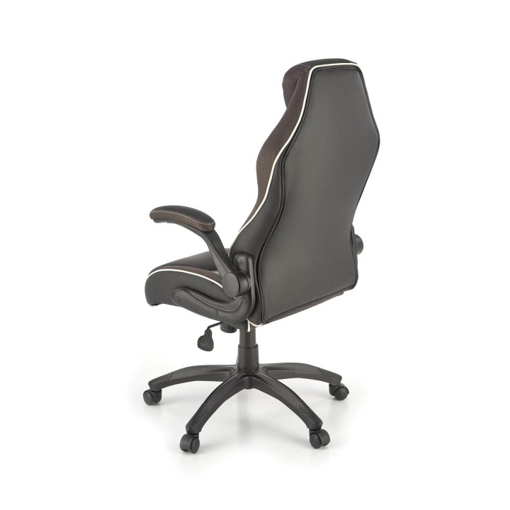 Fotel gabinetowy w kolorze czarnym i popielatym na obrotowej podstawie, regulowane podłokietniki, eko skóra