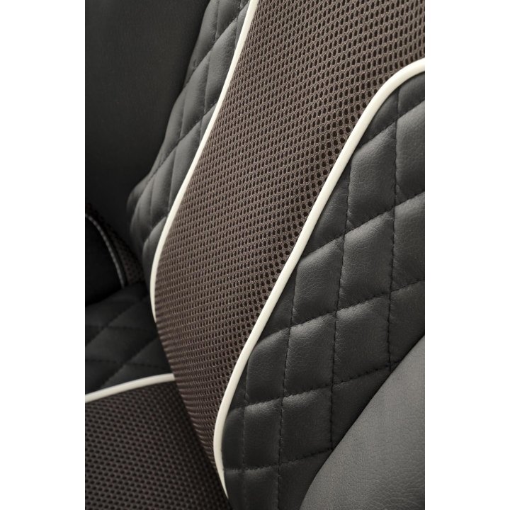 Fotel gabinetowy w kolorze czarnym i popielatym na obrotowej podstawie, regulowane podłokietniki, eko skóra