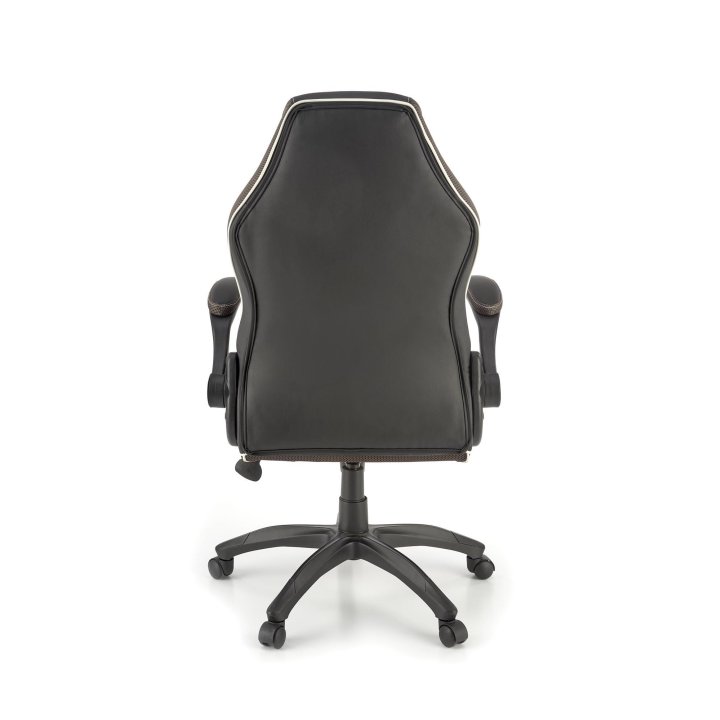 Fotel gabinetowy w kolorze czarnym i popielatym na obrotowej podstawie, regulowane podłokietniki, eko skóra