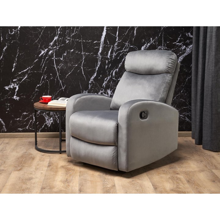 Fotel rozkładany z funkcją kołyski, tkanina velvet, kolor popiel