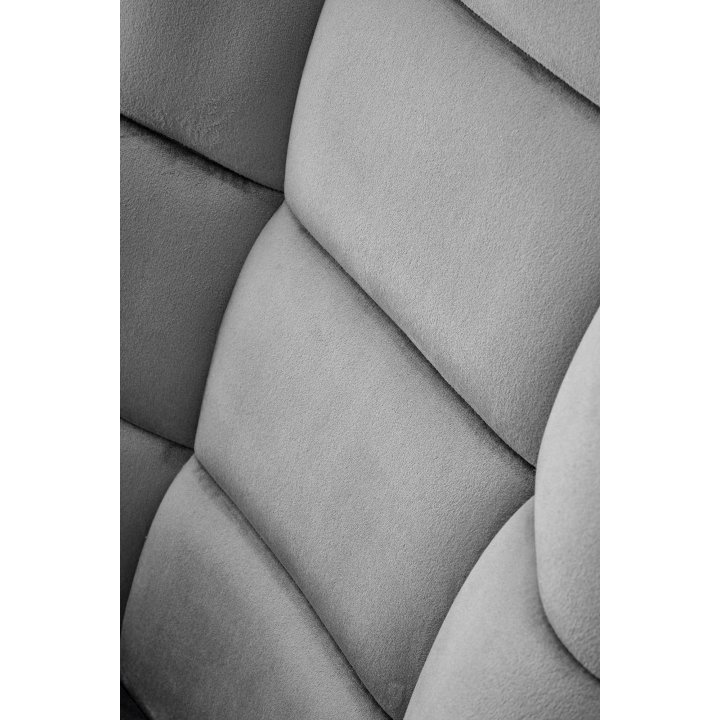 Fotel do salonu, bujany, nowoczesny, popiel, na czarnych drewnianych płozach, tkanina velvet