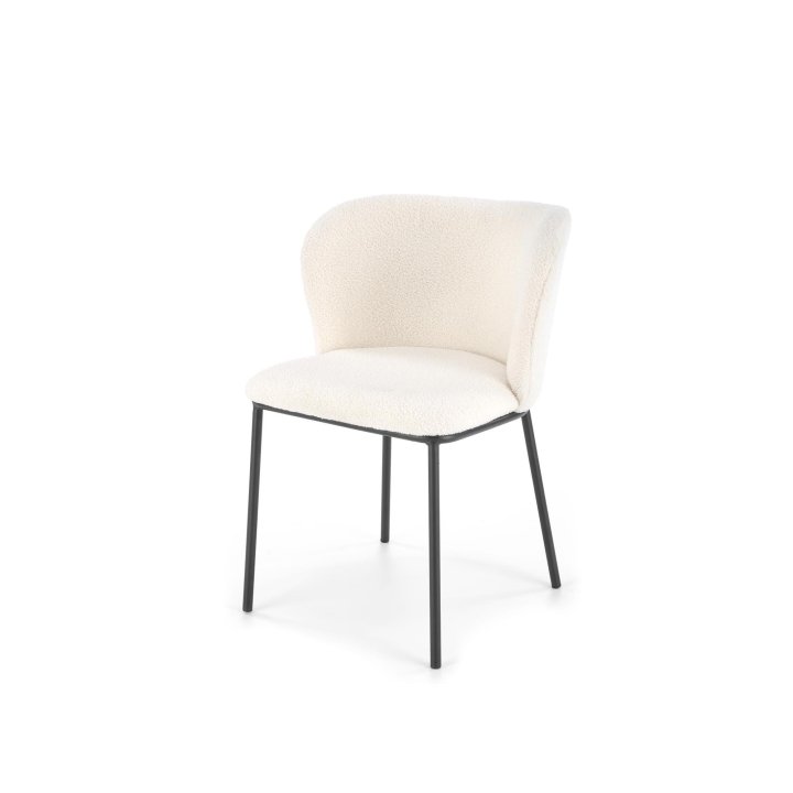 Krzesło białe do salonu minimalistyczne z czarnymi smukłymi nogami