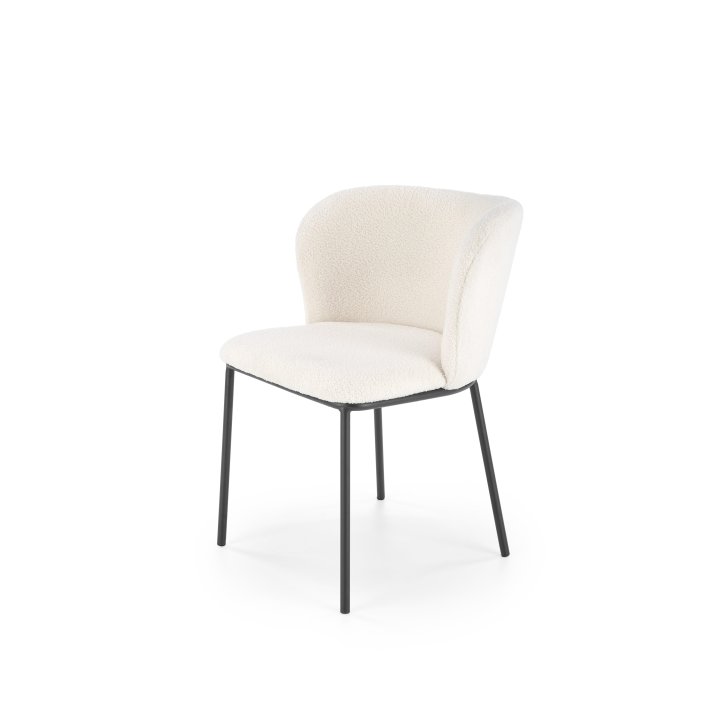 Krzesło białe do salonu minimalistyczne z czarnymi smukłymi nogami