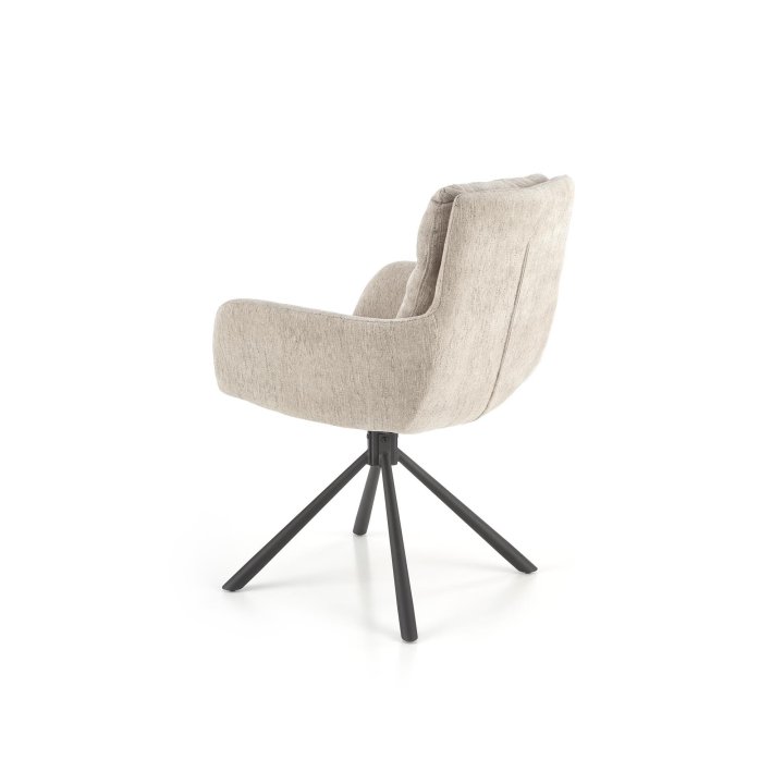 Obrotowe krzesło do salonu w odcieniu beżowym - z funkcją obrotu 180° i czarną podstawą