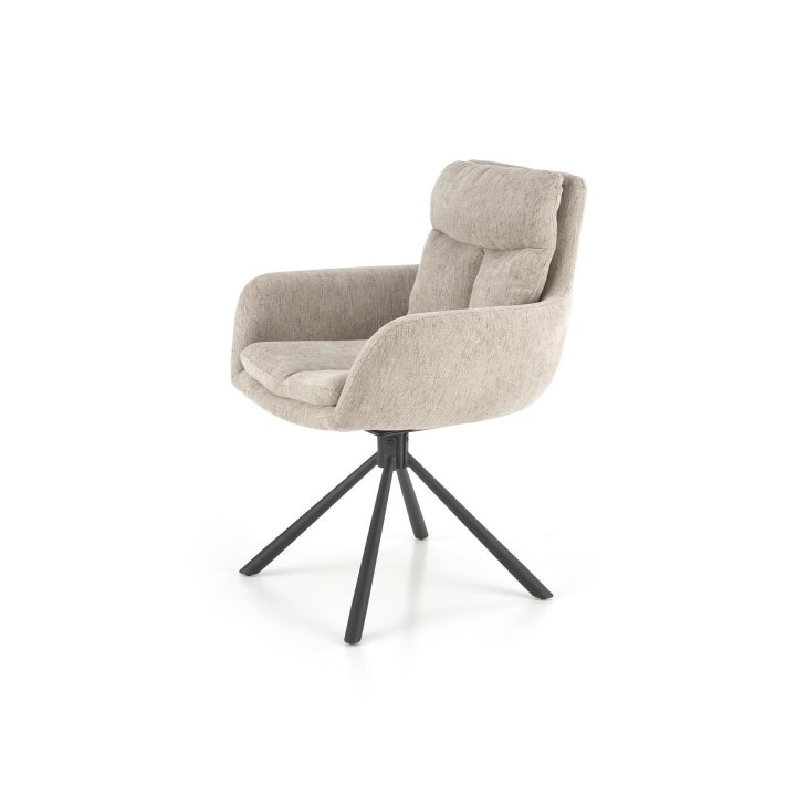 Obrotowe krzesło do salonu w odcieniu beżowym - z funkcją obrotu 180° i czarną podstawą