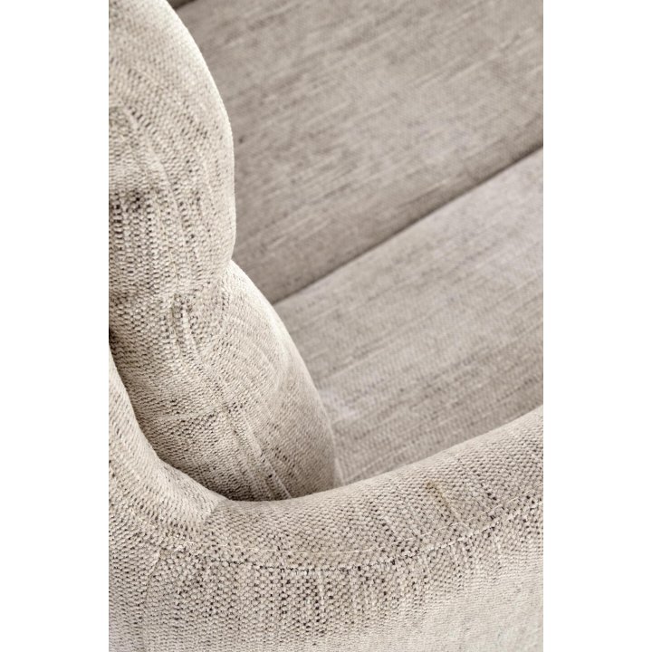 Obrotowe krzesło do salonu w odcieniu beżowym - z funkcją obrotu 180° i czarną podstawą