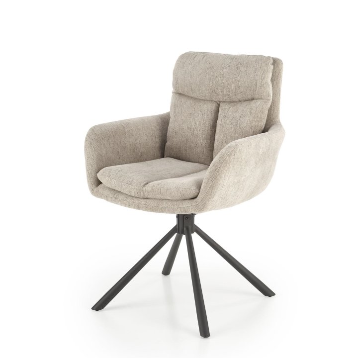 Obrotowe krzesło do salonu w odcieniu beżowym - z funkcją obrotu 180&#176; i czarną podstawą