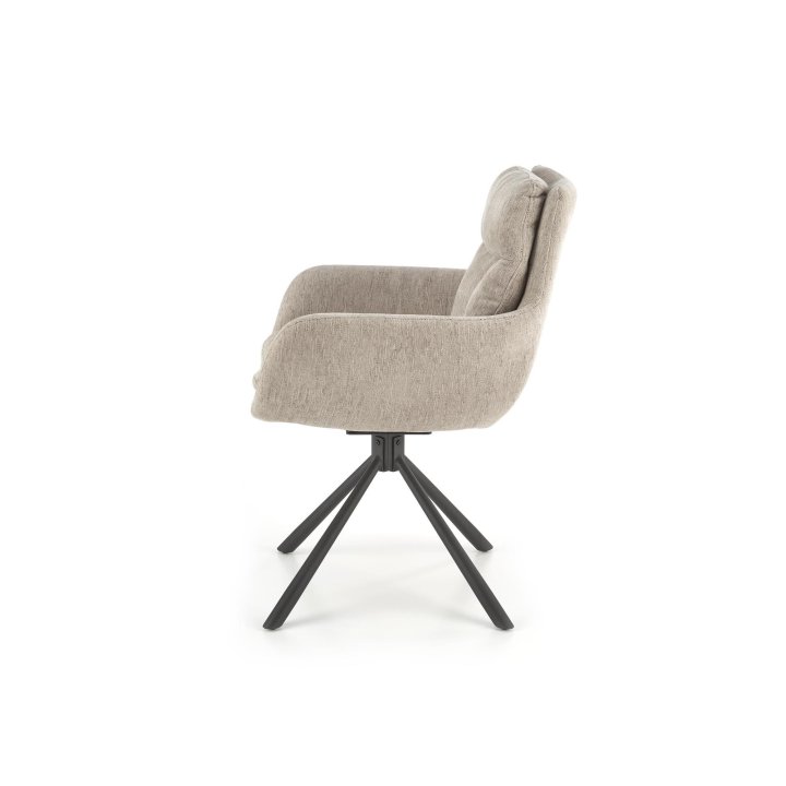 Obrotowe krzesło do salonu w odcieniu beżowym - z funkcją obrotu 180° i czarną podstawą