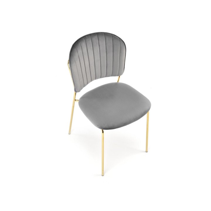Szare krzesło tapicerowane w stylu glamour do toaletki z eleganckimi złotymi nogami