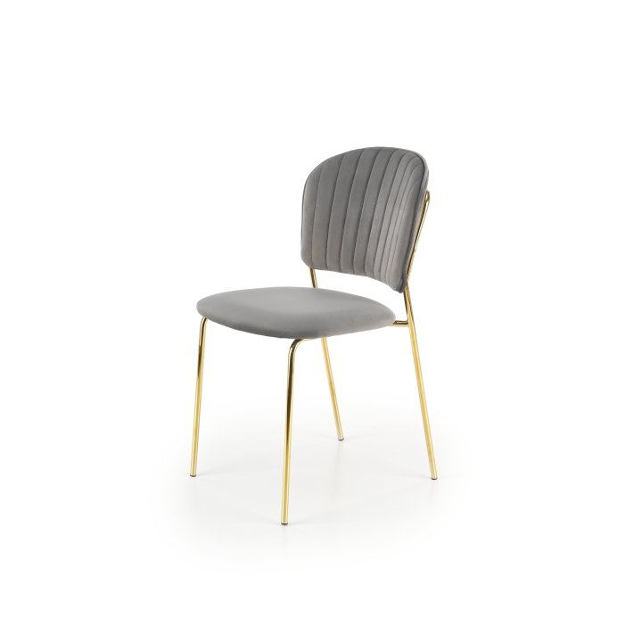 Szare krzesło tapicerowane w stylu glamour do toaletki z eleganckimi złotymi nogami