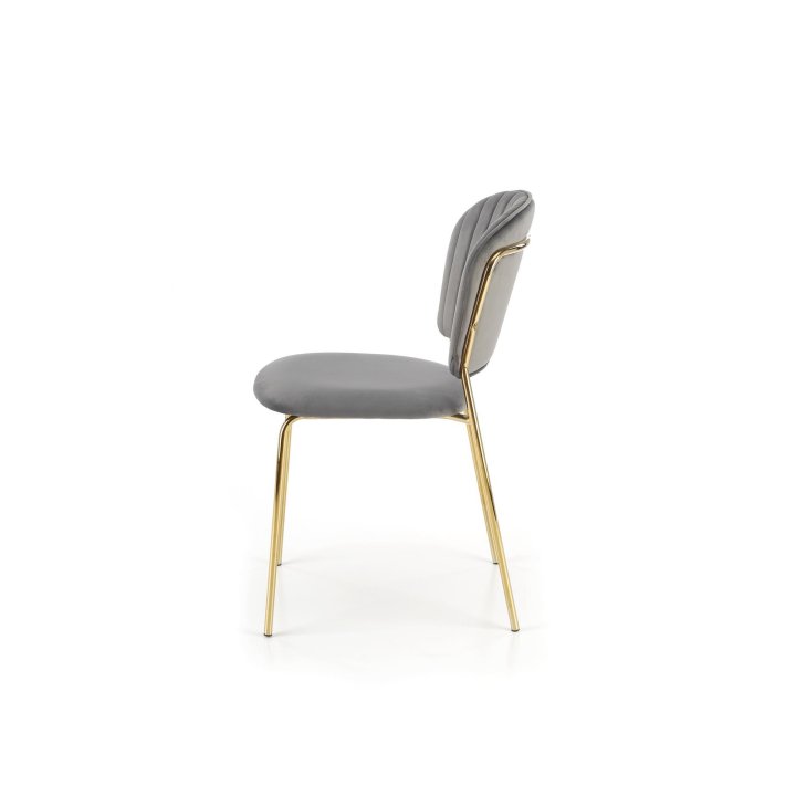 Szare krzesło tapicerowane w stylu glamour do toaletki z eleganckimi złotymi nogami