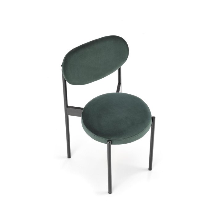 Minimalistyczne krzesło do jadalni - zielone krzesło z okrągłym siedziskiem i prostym oparciem - nowoczesny design