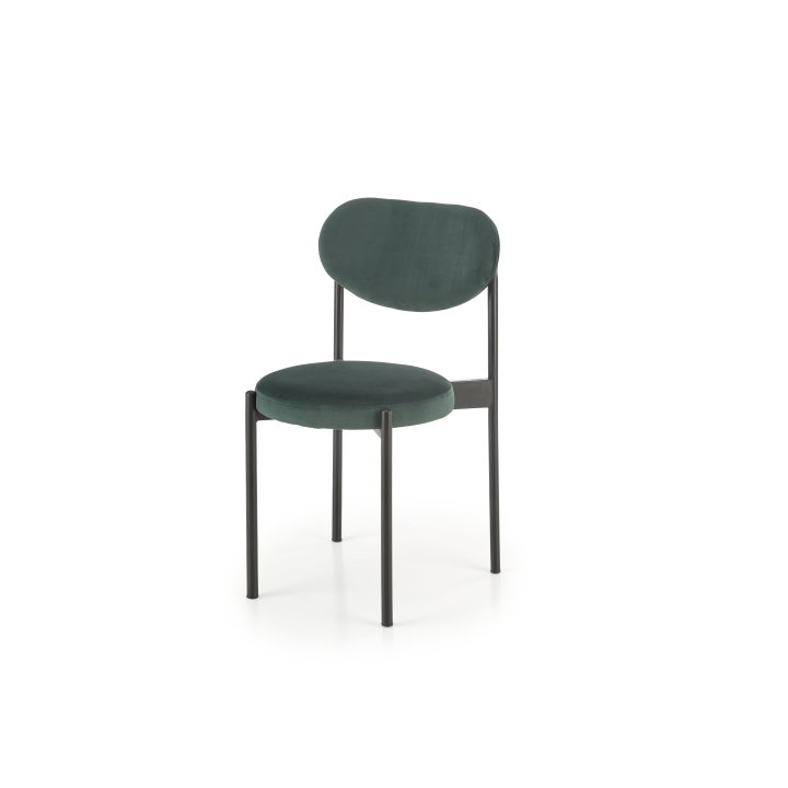 Minimalistyczne krzesło do jadalni - zielone krzesło z okrągłym siedziskiem i prostym oparciem - nowoczesny design