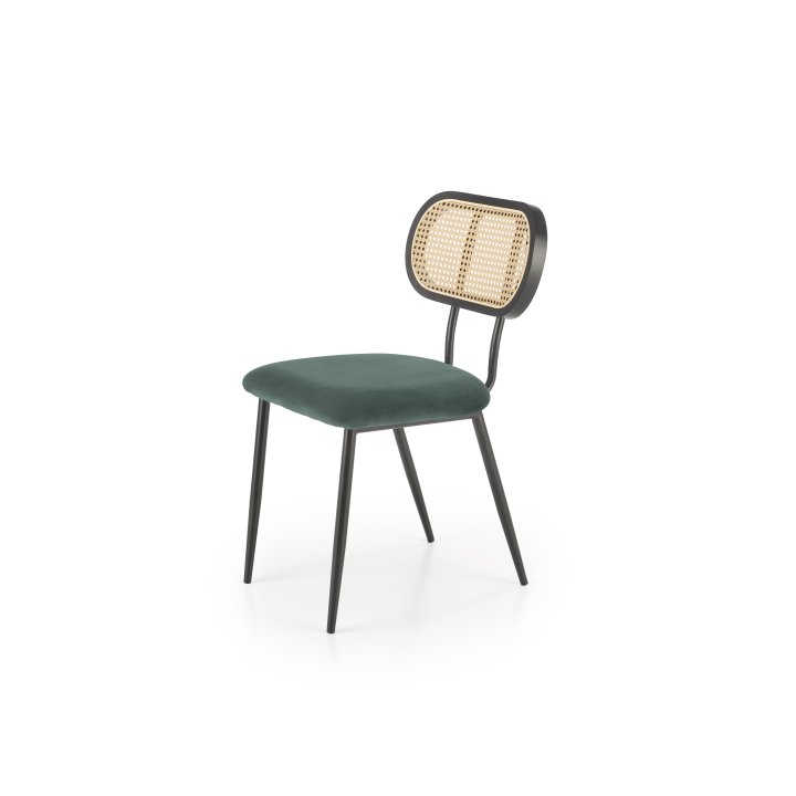 Stylowe krzesło do jadalni z plecionką i ciemnozielonym siedziskiem - nowoczesna forma z retro akcentem