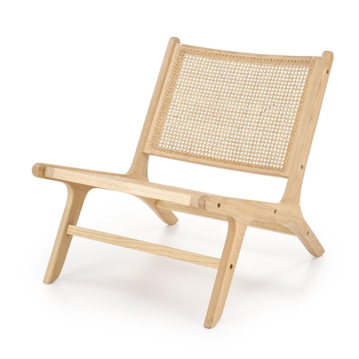 Fotel do salonu, w kolorze naturalnym w stylu boho, rattan naturalny